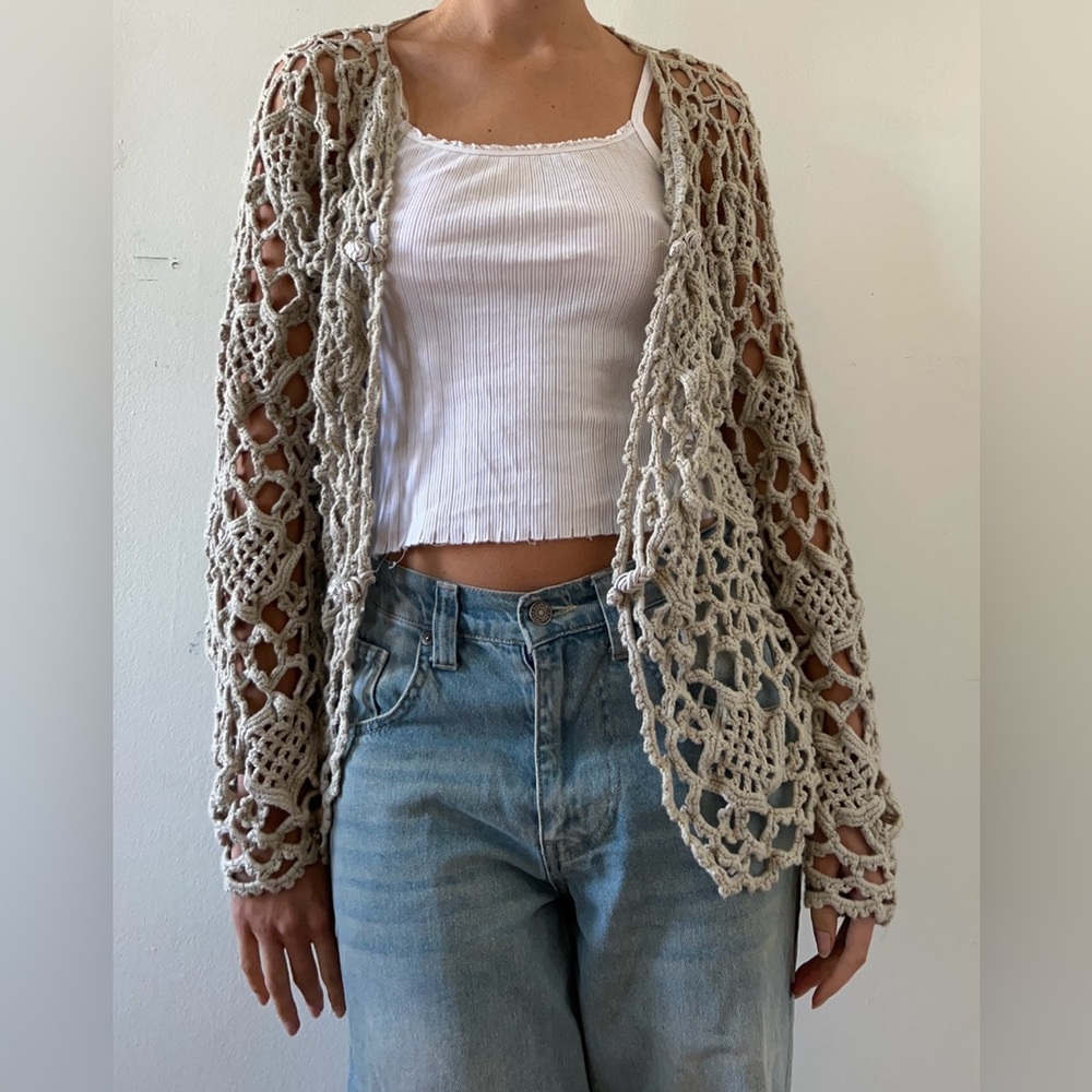 Crochet long-sleeve cardigan